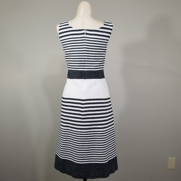 Banana Republic Sz 10 Black White Striped Fit Flare A Line Preppy Dress Pockets - Picture 6 of 12